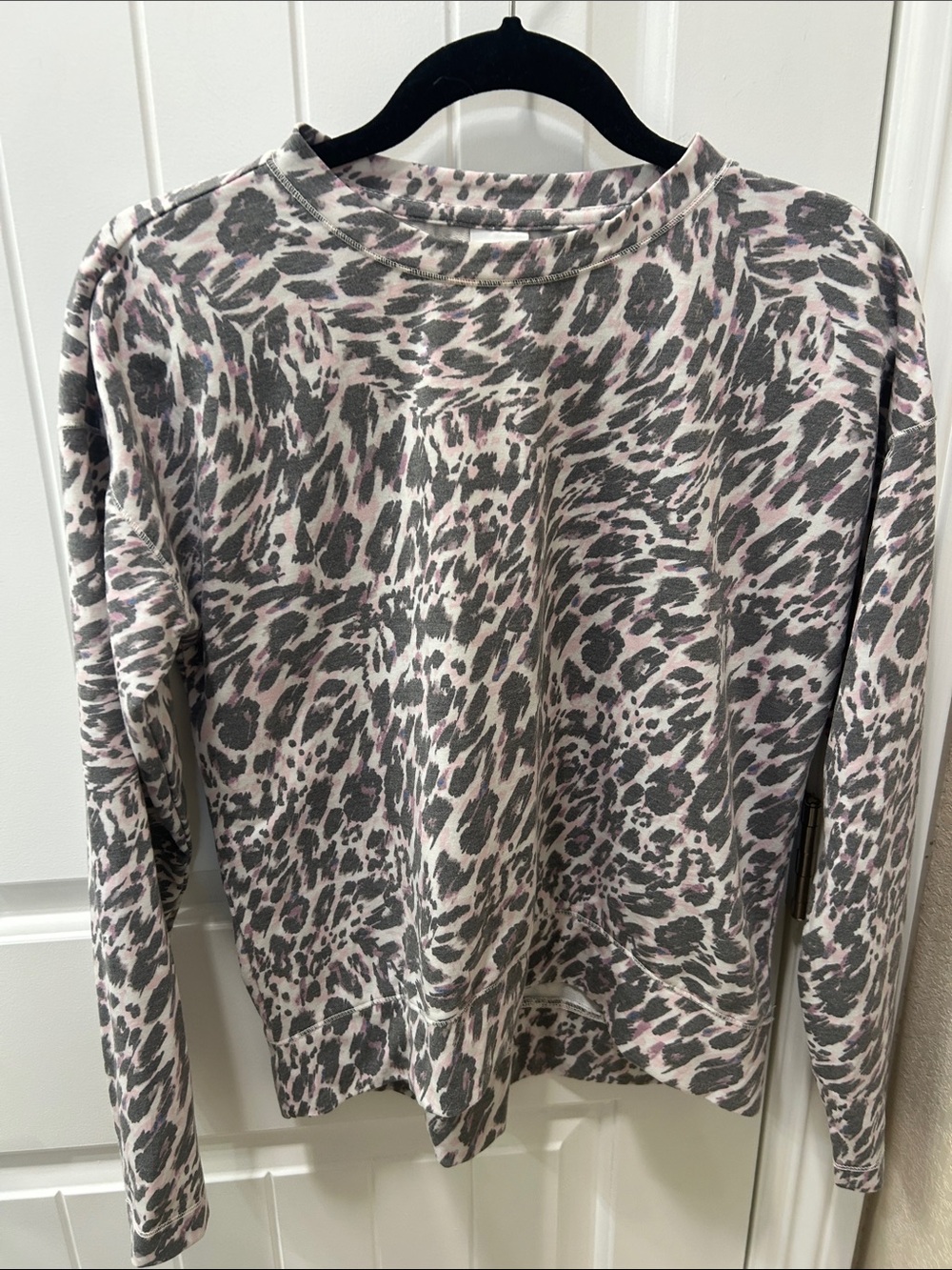 Avia Gray and Pink Leopard Crewneck Sweatshirt